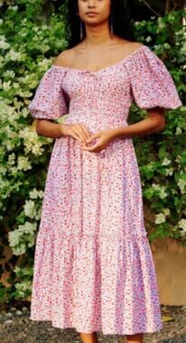 Pink City Prints Tuckernuck Sweetheart Rah Rah Midi Dress Ditsy Floral Red Pink
